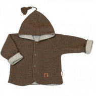 Baby Nellys, Pletený dětský kabátek / bundička s kapucí Star, oboustranný - hnědý, béžový 62 - Coat