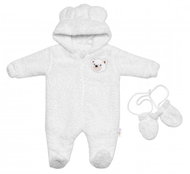 Baby Nellys Luna hooded jumpsuit with hood + gloves, Teddy Bear, white, size 50/56 - Baby Romper