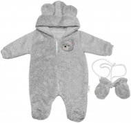 Baby Nellys Luna hooded jumpsuit with hood + gloves, teddy bear, light grey, size 74/80 - Baby Romper