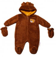 Baby Nellys Luna hooded jumpsuit with hood + gloves, Teddy Bear, brown, size 68 - Baby Romper
