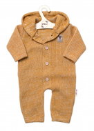 Baby Nellys Knitted hooded jumpsuit with buttons Hand Made, honey striped, size 68/74 - Baby Romper