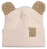 Baby Nellys Two-layer ribbed cap with ears boucle teddy bear - beige, 56/62 - Children's Hat