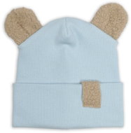 Baby Nellys Two-layer ribbed cap with ears boucle teddy bear - blue, 80/86 - Children's Hat
