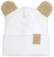 Baby Nellys Two-layer ribbed cap with ears boucle teddy bear - white, 56/62 - Children's Hat