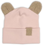 Baby Nellys Two-layer ribbed cap with ears boucle teddy bear - pink, 56/62 - Children's Hat