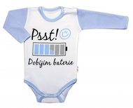 Baby Nellys Body dlouhý rukáv s vtipným textem Baby Nellys, Psst! Dobíjím baterie, kluk, vel. 86 - Bodysuit for Babies
