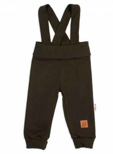 Baby Nellys Growing leggings with braces, ribbed with wide waistband 92 / 98, brown - Baby trousers - Main image