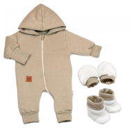 Baby Nellys Bavlněný oteplený overálek s kapucí, rukavičky, botky, 3D sada Nature, taupe, vel. 62 - Set oblečení