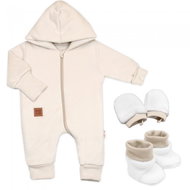 Baby Nellys Bavlněný oteplený overálek s kapucí, rukavičky, botky, 3D sada Nature, sv. béžový vel. 6 - Set oblečení