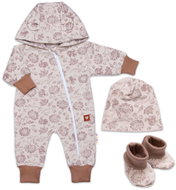 Baby Nellys Rostoucí overálek, čepička a botičky, 3D, bavlna, Garden, béžová/hnědá, vel. 50/56 - Sada oblečení pro miminko