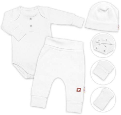 Baby Nellys Ribbed Growing Set 3D, Baby Boy, white, size 56/62 - Baby Clothing Set - Main image
