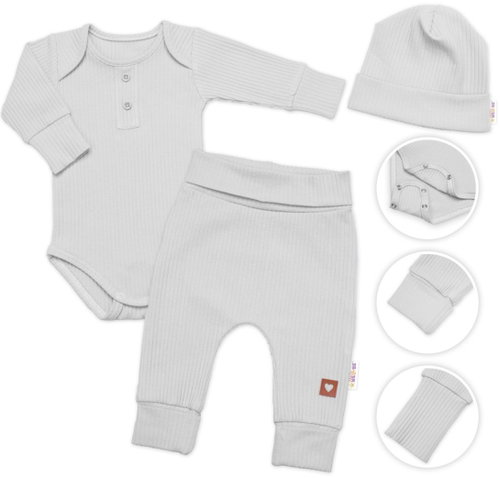 Baby Nellys Ribbed Grow-With-Me 3D Set, Baby Boy, Grey, Size 68/74 - Baby Clothing Set - Main image