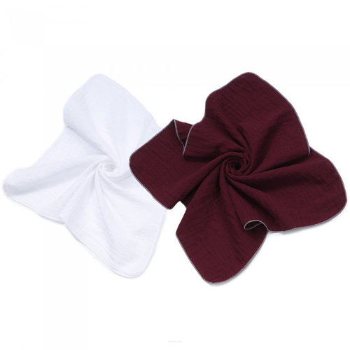 Mamo Tato Lux Muslin Diapers, 2D set white/burgundy - Cloth Nappies - Main image