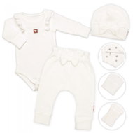 Baby Nellys Ribbed Growing Set 3D, Baby Girl - cream, 68/74 - Baby Clothing Set
