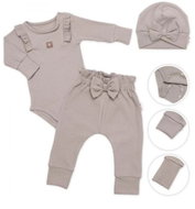 Baby Nellys Ribbed Growing Set 3D, Baby Girl - taupe - Baby Clothing Set