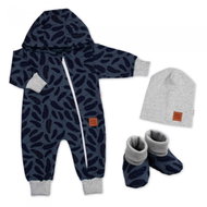Baby Nellys Growing jumpsuit for baby, cap, booties, 3D, Nature - jeans feathers, 80/86 - Baby Clothing Set