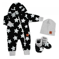 Baby Nellys Growing baby jumpsuit, cap, booties, 3D, Nature Star - black, 56/62 - Baby Clothing Set