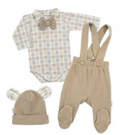 Baby Nellys Bavlněná sada Gentleman, body, polodupačky s láclem, čepička, béžová/kostička, 56 - Baby Clothing Set