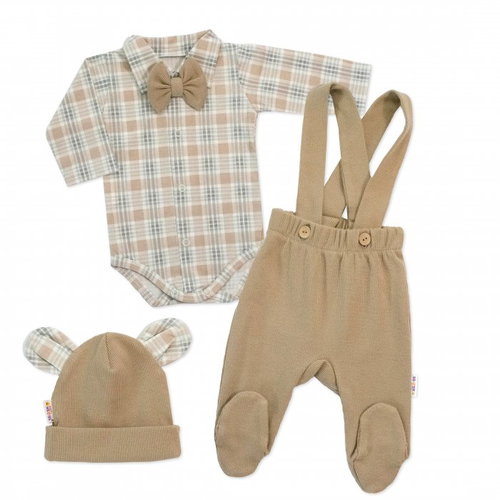 Baby Nellys Cotton set Gentleman, body, half-socks, cap, beige/costume, 62 - Baby Clothing Set - Main image
