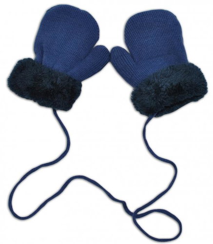 YO! Winter baby gloves with fur - with drawstring YO, jeans/garnet fur, 98/104 - Baby Gloves - Main image