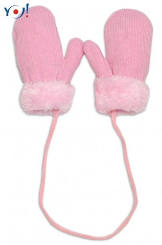YO! Winter baby gloves with fur - YO, pink/pink fur, 98/104 - Baby Gloves - Main image