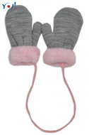 YO! Winter baby gloves with fur - with drawstring YO, grey/pink fur, 98/104 - Baby Gloves
