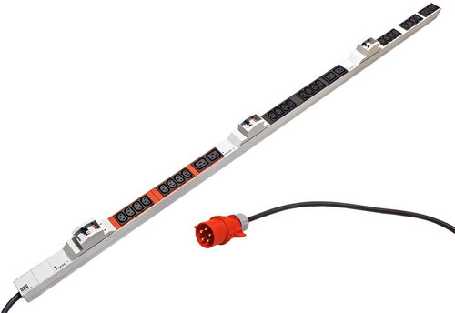 Bachmann Vertical power panel 24 × C13 + 6 × C19, 3 m, 6 × circuit breaker, 3 × 32A fork (800.2338) - Surge Protection Socket Strip - Main image