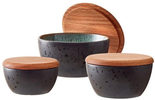 Bitz Set of storage bowls with lid Black/Green (3 pcs) - Bowl Set - Main image
