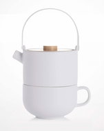 Set Umea Tea for one, white with bamboo lid (0,5l) - Tea Kettle