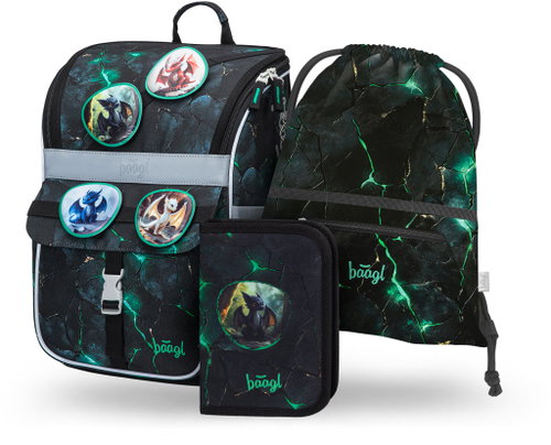 BAAGL SET 3 Zippy Dragons: briefcase, pencil case, bag - School Set - Main image