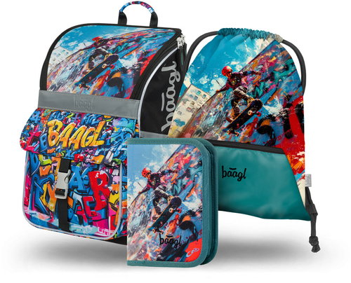 BAAGL SET 3 Zippy Skatepark: briefcase, pencil case, bag - School Set - Main image