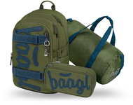 BAAGL SET 3 Skate Olive: backpack, pencil case, sports bag GRS - School Set