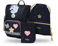 BAAGL SET 3 Ergo Unicorn Gold: Schulranzen, Federmäppchen, Tasche - Schulset