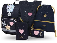 BAAGL SET 5 Ergo Unicorn Gold: Schulranzen, Federmäppchen, Tasche, Schürze, Geldbörse - Schulset