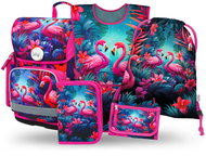 BAAGL SET 5 Ergo Plameňáci: aktovka, penál, sáček, zástěra, peněženka - School Set