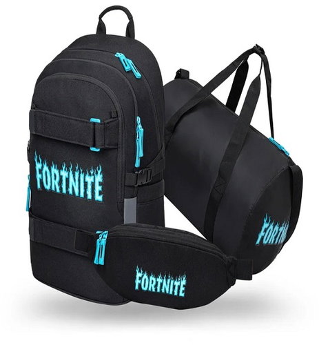 BAAGL SET 3 Skate Fortnite Blue: Backpack, Sports Bag, Bum Bag GRS - School Set - Main image