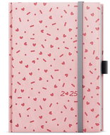 Baloušek Print Diary Adam - Vivella extra - B6 - pastel pink - Hearts - 2025, 12 × 16,5 cm - Planner