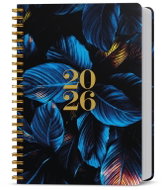 BALOUŠEK Print David Lamino Twin wire daily Blue leaves 2026, A5, 14,3 × 20,5 cm - Planner