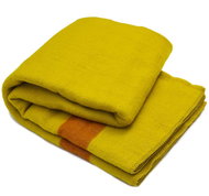 Balkanova Silná vlněná deka Rainbow XXVI - žlutá s oranžovým pruhem na obou koncích 240x160cm - Deka