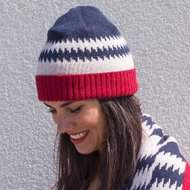 Balkanova; Shevitza Wool scarf and cap with cashmere - blue and red - Scarf