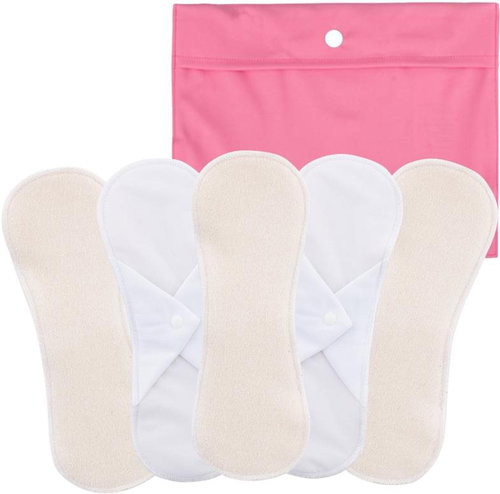 Bamboolik set of daily cloth napkins, organic cotton terry natural + pouch XS pink - Sanitary Pads - Main image