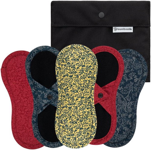 Bamboolik set of cloth sanitary napkins, satin & bio-cotton light + mini bag black - Panty Liners - Main image