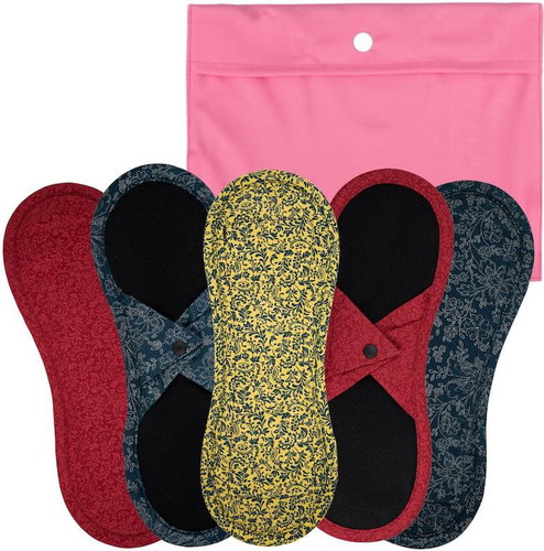 Bamboolik set of cloth sanitary napkins, satin & bio-cotton light light + Pouch XS pink - Sanitary Pads - Main image