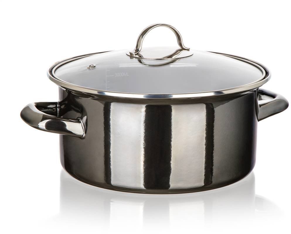BANQUET METALLIC Black zománcozott 22 cm 3,7 l, fedővel