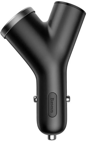 Baseus Y-type Dual USB + Cigarette Lighter Extended, Black - Car Charger - Main image