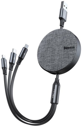 Baseus Fabric 3-in-1 Flexible Cable USB-C + Lightning + microUSB 1.2m grey - Adatkábel - Fő fotó