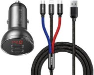 Baseus Digital Display Dual USB Car Charger 24W + 3-in-1 Cable 1.2m - Car Charger