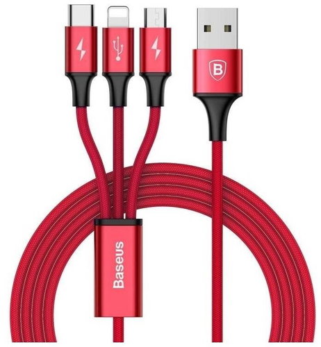 Baseus Rapid Series Charging / Data Cable 3in1 USB (Micro USB + Lightning + USB-C) 3A 1.2m, red - Data Cable - Main image