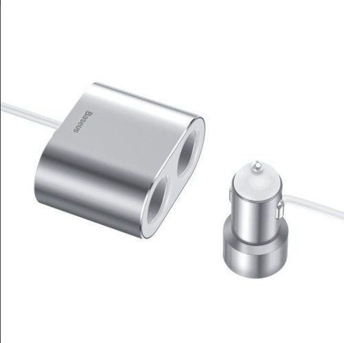 Baseus High Efficiency One to Two Cigarette Lighter + Car Charger Silver - Auto-Ladegerät - Hauptbild