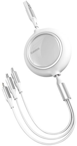 Baseus Bright Mirror 3-in-1 Retractable USB Data Cable - M + L + C 3.5A 1.2m White - Data Cable - Main image